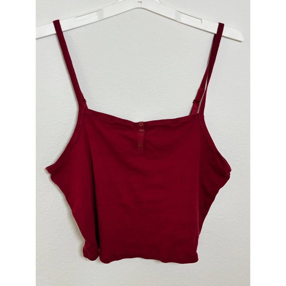 PINK Victoria's Secret XL Burgundy Henley Crop Cami Tank Top Adjustable Straps